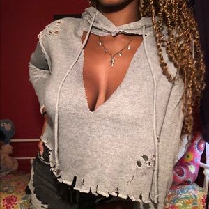 Heather Grey Distressed Cut Out Hoodie💗